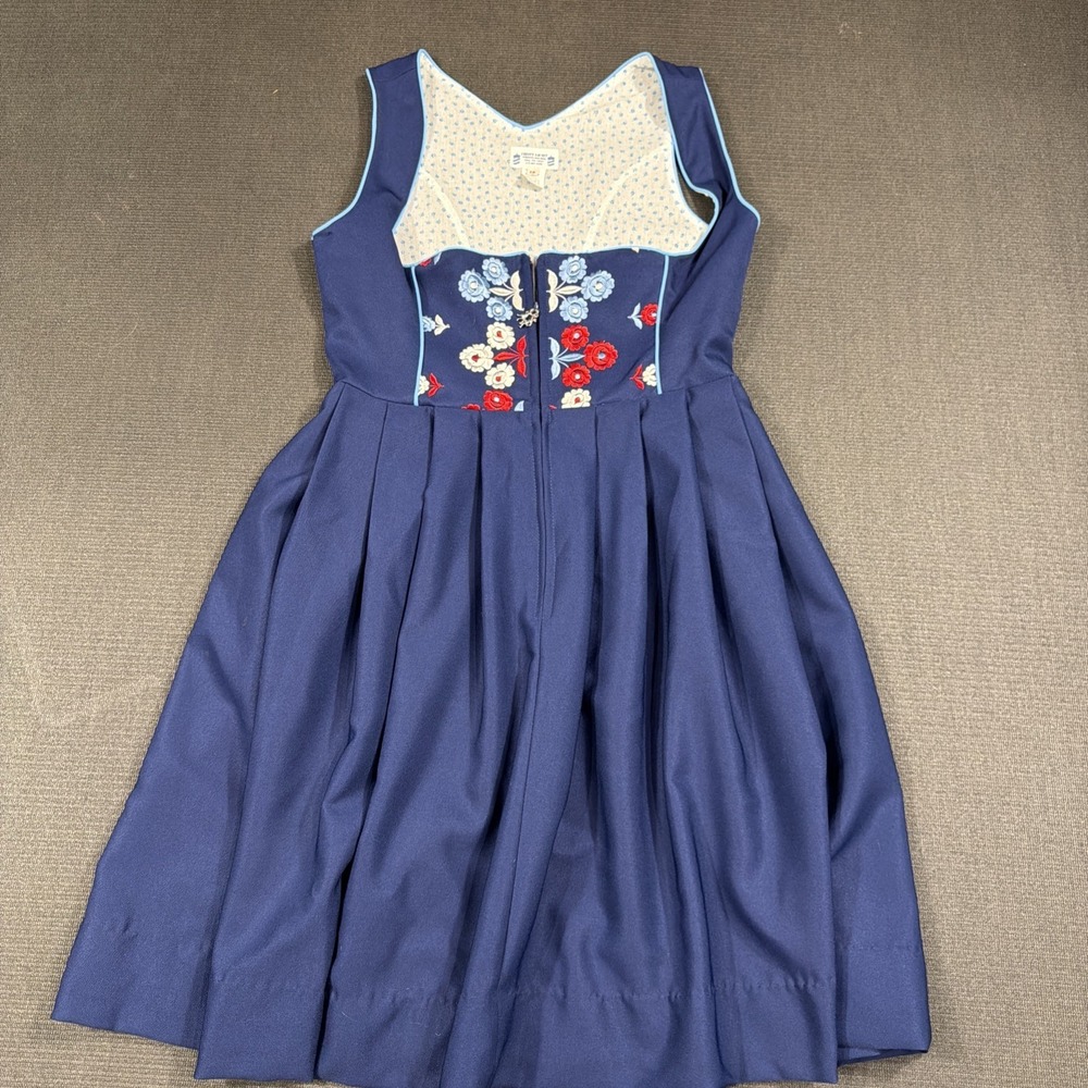 Licht Trachtenhaus Vintage Drindl Festival Blue Embroidered Dress Size 14